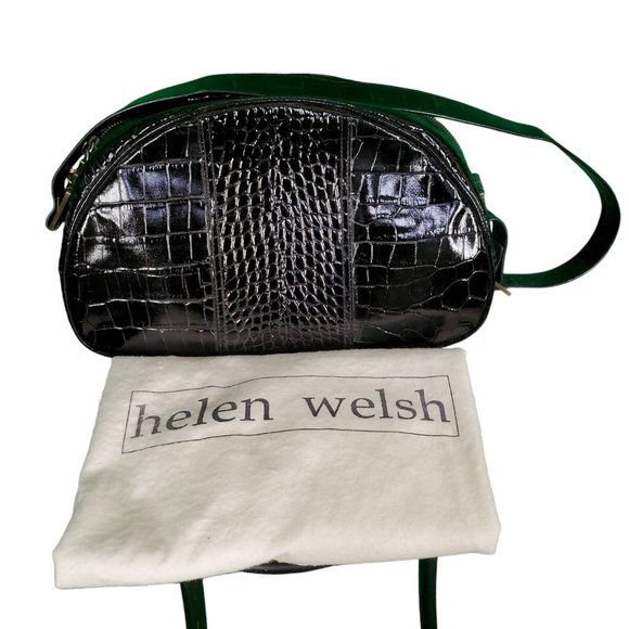 Helen Welsh Black Crocodile Embossed Leather Shoulder Bag W/ Dust Bag $398 NEW - Picture 1 of 10
